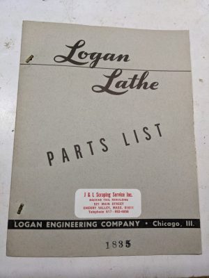 Logan Lathe Repair/Service Parts List Shop Book Manual Catalog #1835 1952