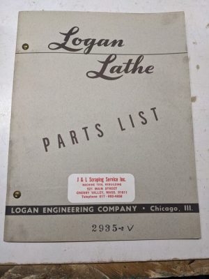 Logan Lathe Repair/Service Parts List Shop Book Manual Catalog #2935-2 1953