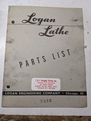 Logan Lathe Repair/Service Parts List Shop Book Manual Catalog #2935 1953