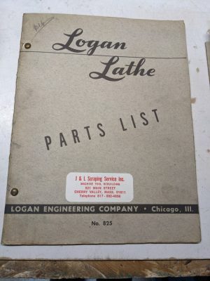 Logan Lathe Repair/Service Parts List Shop Book Manual Catalog #825 1946