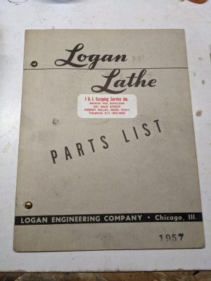 Logan Lathe Repair/Service Parts List Shop Book Manual Catalog #1957 1953