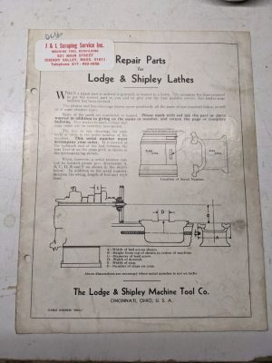 Lodge & Shipley Lathes Repair Parts List Book Manual Catalog