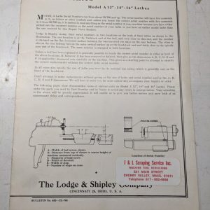 Lodge & Shipley Lathes Repair Parts List Book Manual Catalog A 12” 14” 16” Model