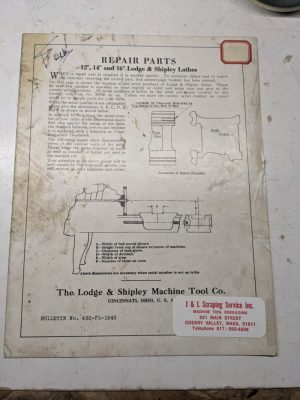 Lodge & Shipley Lathes Repair Parts List Book Manual Catalog Models 12” 14” 16”