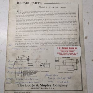 Lodge Shipley Lathe Repair Parts List Book Manual Catalog A 12 14 16” 452-Cl-748