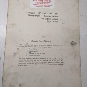 Leblond Lathes Parts List Book Manual Catalog 12 14 16 18” Engine Tool Room Gap