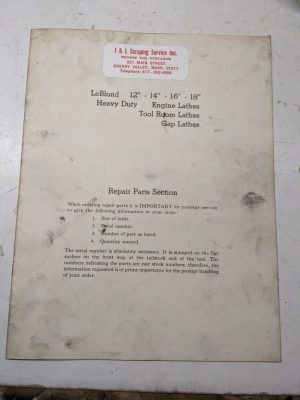 Leblond Lathes Parts List Book Manual Catalog 12 14 16 18” Engine Tool Room Gap