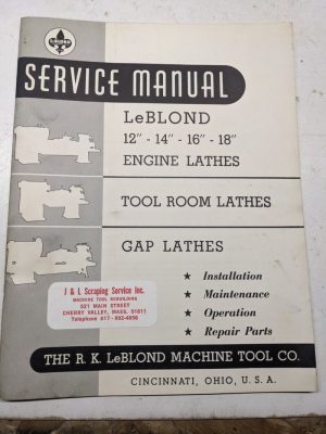 Leblond Lathe Service Manual Part List Book Catalog 12 14 16 18” Engine Tool Gap