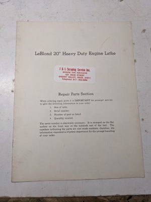 Leblond Lathes Repar Parts List Book Catalog Manual 20” Heavy Duty Engine