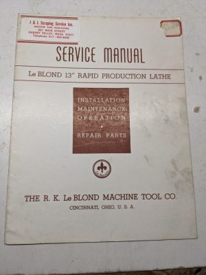 Leblond Lathes Service Manual Parts List Book Engine 13” Rapid Production
