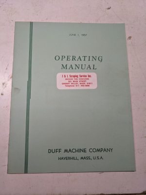 Duff Machine Company Operating Manual Part List Milling Attachment Vs-4 1957