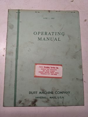 Duff Machine Company Operating Manual Part List Milling Attachment Model Vs-4