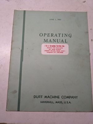 Duff Machine Company Operating Manual Part List Milling Attachment 1957 Vs-4