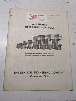 Denison Machine Multipress Operating Controls Manual 1954 All Models