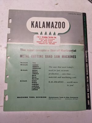 Kalamazoo Band Saw Machine Tool Sales Brochure Catalog Specifications #62-G