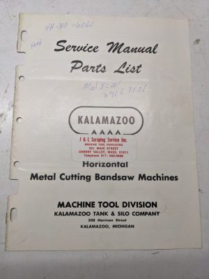 Kalamazoo Band Saw Machine Repair Service Manual Parts Book 610 816 824 8C 1220