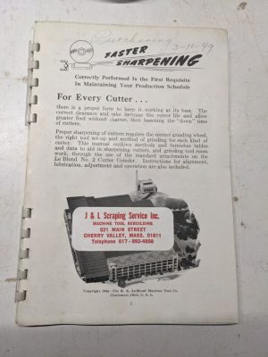 Leblond Manual Tool Room Grinding Operation & Part List Book #2 Grinder 1944