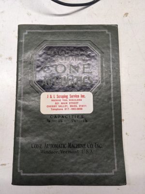Cone Automatics Operation Manual Parts List Book 7/8 1.25 1.5 1.875 Cap. 1926