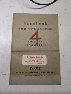 Cone Operation Manual Handbook 4 Spindle Conomatics Automatic Machine 1937