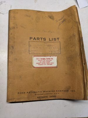 Cone Automatic Parts List Book Manual 9/16” Six Spindle Conomatic Tk Model 1957