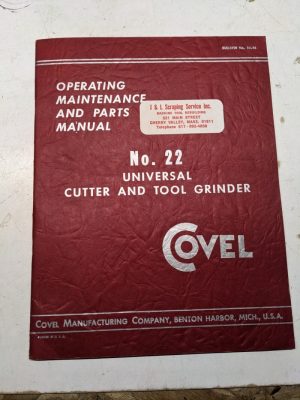 Covel Operater Maintenance Parts List Book Manual #22 Cutter Tool Grinder