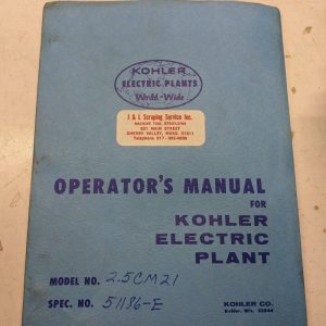 Kohler Electric Plants Operator Installation Service Manual 2.5Cm21 1969
