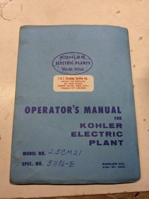Kohler Electric Plants Operator Installation Service Manual 2.5Cm21 1969