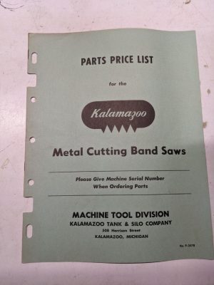 Kalamazoo Parts Price List Cutting Band Saws P-357R 1957 8C 816 824 1220 610