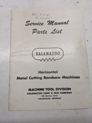 Kalamazoo Bandsaw Machine Service Manual Parts List Book 8C 816 824 1220 610