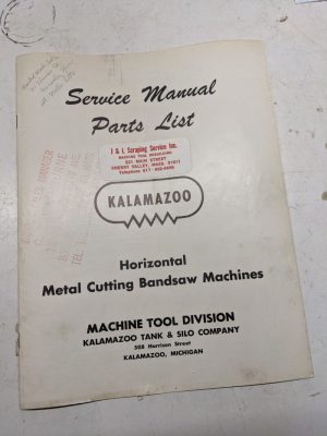 Kalamazoo Bandsaw Tool Service Manual Parts List Book 8C 816 824 1220 610