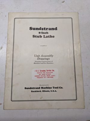 Sundstrand Machine Tool Parts List Manual Book Assembly Drawing Stub Lathe 8”