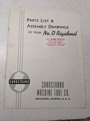 Sundstrand Machine Tool Parts List Manual Book Assembly Drawing #0 Rigidmil 1945
