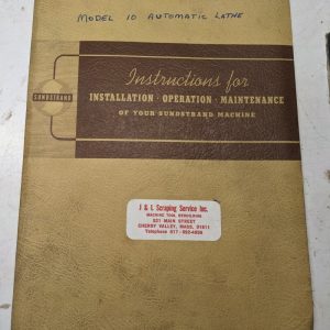 Sundstrand Machine Install Operator Maintenance Manual Model 10 Auto Lathe