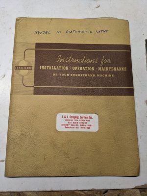 Sundstrand Machine Install Operator Maintenance Manual Model 10 Auto Lathe