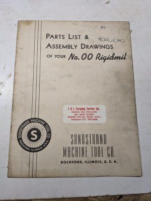 Sundstrand Machine Parts List Manual Book Assembly Drawing #00 Rigidmil 1945