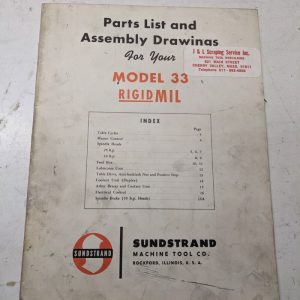 Sundstrand Machine Tool Part List Manual Book Assembly Drawing #33 Rigidmil 1955