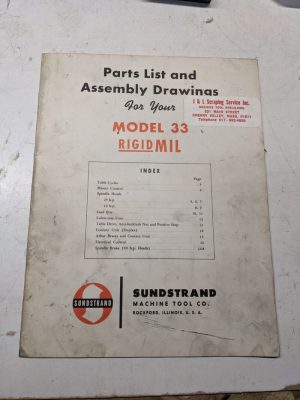 Sundstrand Machine Tool Part List Manual Book Assembly Drawing #33 Rigidmil 1955