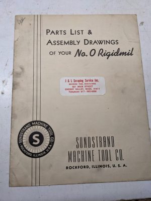 Sundstrand Machine Part List Manual Book Assembly Drawing #0 Rigidmil Tool 1945