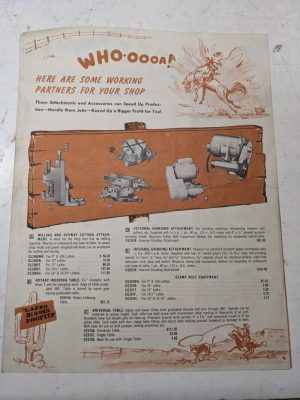 South Bend Lathe Sales Brochure Catalog Product Price List 1961 Milling Grinding
