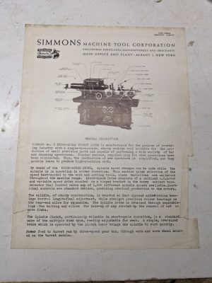 Simmons Machine Tool Brochure Specifications Features Description #2-B 2 2244