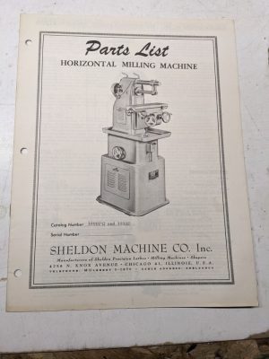 Sheldon Machine Parts List Book Manual Catalog Horizontal Milling 3000Pq