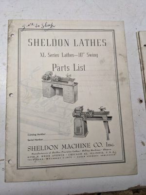 Sheldon Machine Parts List Book Manual Catalog Xl Series 10” Lathes Install