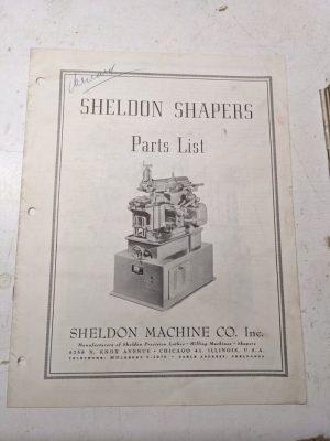 Sheldon Machine Parts List Book Manual Catalog Shapers Setup Feeds Lubrication