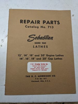 Sebastian Repair/Service Parts List Book Manual Engine Gap Lathe 12 14 16 18 20”