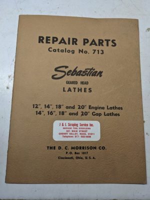 Sebastian Repair Parts List Book Manual Catalog Engine Gap Lathe 12-20” Shop