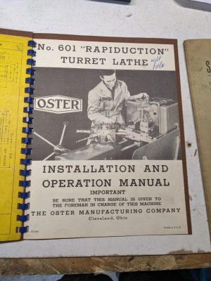 Oster Operator Installation Manual #601 Rapiduction Lathe & Sales Brochure