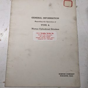 Norton Cylindrical Grinders Operator Information Manual Type A 987-5-40-1M