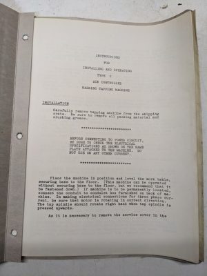 Snow Haskins Tapping Machine Type C Install Operator Instruction Manual Parts