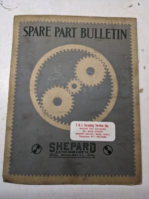 Shepard Niles Spare Part Bulletin List Manual Book Crane Hoist 33/33 1922?