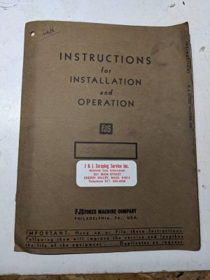 Fjstokes Machine Instruction Operator Part List Manual 150 Molding Press 1940